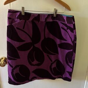 Boden Purple Velvet Tropical Leaf A-Line Skirt, size 12L